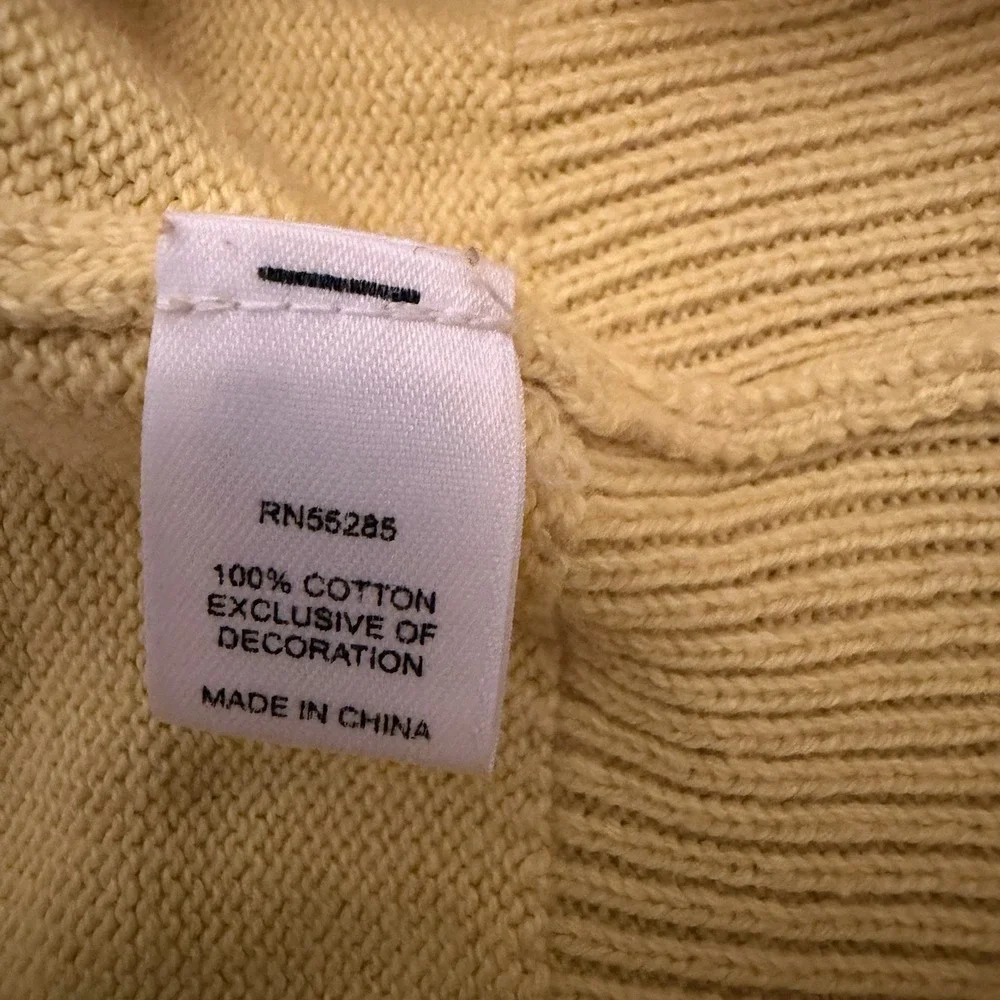 Express Men's V-Neck Pullover Sweater Lion Logo Preppy Cotton Knit Yellow Size S